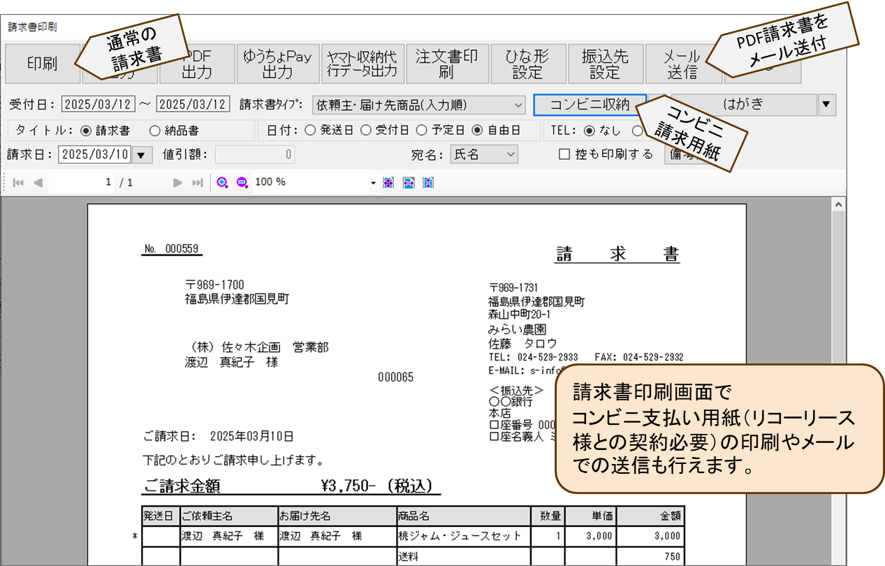請求書発行画面の例